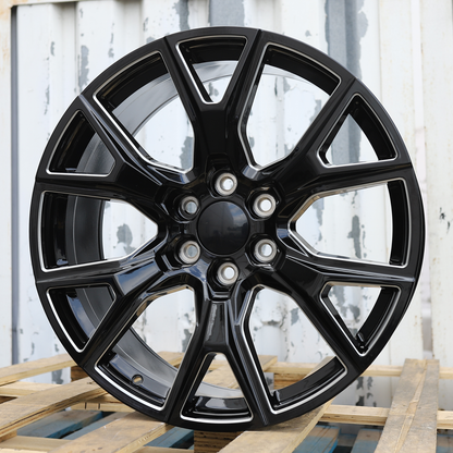 22x9" Black Milled Wheels (6x139.7) Fits Chevy Tahoe Suburban GMC Yukon Cadillac Escalade